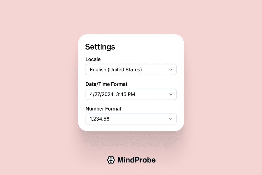 Settings panel with locale and format selectors